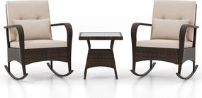 Conjunto de 2 Cadeiras de Baloiço e Mesa de Jardim, 84 x 67 x 86 cm, Estrutura em Rattan PE, Castanho