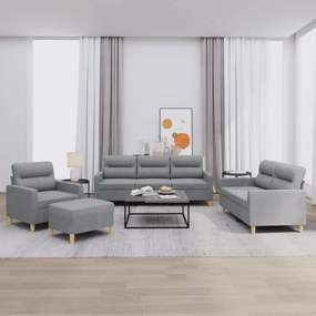 4 pcs conjunto de sofás com almofadões tecido cinzento-claro