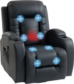 Poltrona de Massagem Reclinável até 145° com 8 Pontos de Massagem por Vibração Função de Aquecimento 82x99x103 cm Preto