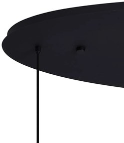 Candeeiro suspenso Art Deco preto com placa de teto oval e vidro verde e azul 6 luzes - Douglass