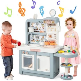 Cozinha para crianças com lava-loiça Forno de micro-ondas Forno de micro-ondas Comida Luz e som Conjunto de cozinha para crianças com mais de 3 anos 1