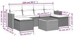 7 pcs conjunto de sofás p/ jardim c/ almofadões vime PE preto