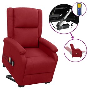 vidaXL Poltrona elevatória de massagens tecido vermelho tinto