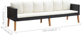 2 pcs conjunto lounge de jardim c/ almofadões vime PE preto