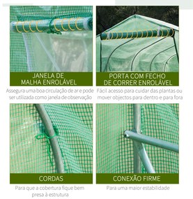 Estufa tipo Túnel 3x2x2 m Estufa de Exterior com 6 Janelas de Malha e Porta Estufa de Cultivos para Pátio Jardim Verde