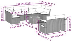 10 pcs conjunto de sofás p/ jardim com almofadões vime PE bege