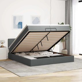 vidaXL Estrutura de cama otomana com colchões tecido cinzento escuro