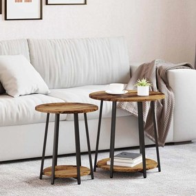 Conjunto de Mesas de Apoio 2 pcs em Madeira Velha, Madeira Engenharia e Metal
