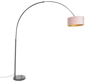 Candeeiro de Arco Preto com Abajur de Veludo Rosa e Dourado 50 cm - XXL