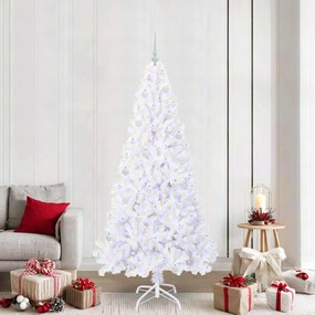 vidaXL Árvore de Natal Artificial com 300 LEDs Branco 210 cm PVC e Aço