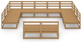 11 pcs conjunto lounge de jardim pinho maciço