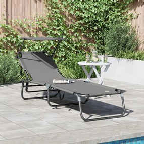 Espreguiçadeira Dobrável com Toldo Cinza 600D Oxford