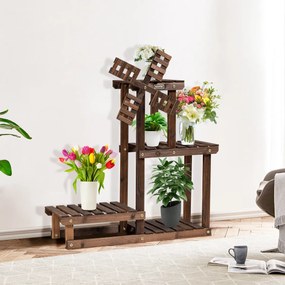 Floreira Estante Rústica de 5 Niveis para Flores Madeira de Plantas 75 x 25 x 71 cm Castanho