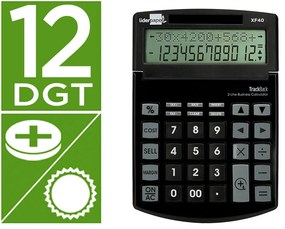 Calculadora de Secretária xf40 12 Digitos Duas Linhas Solar e Pilhas Cor Preto 175x120x30 mm 40% Plástico Rec