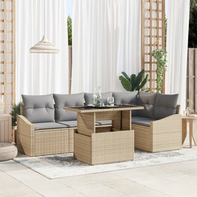 Conjunto de Sofá de Jardim de 6 Peças com Almofadas Bege em Rattan Sin