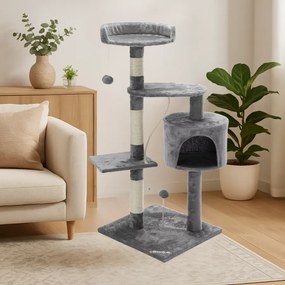 Arranhador com as suas 3 plataformas de observação, uma caverna 112 cm 112 x 67 x 55 cm Cinzento