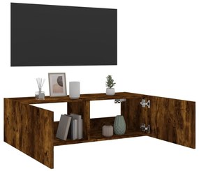 Móvel de parede p/ TV c/ luzes LED 100x35x31 cm carvalho fumado