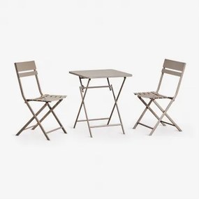 Conjunto De Mesa Quadrada 60x60 Cm Dobrável E 2 Cadeiras De Cozinha Em Aço Tamarit Moka Brown - Sklum