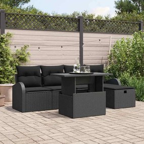 Conjunto de Sofás de Jardim vidaXL com Almofadas Preto Rattan Poliéster