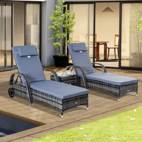 Espreguiçadeiras x2 com Mesa de Vime Chaise Longue para Jardim Pátio C
