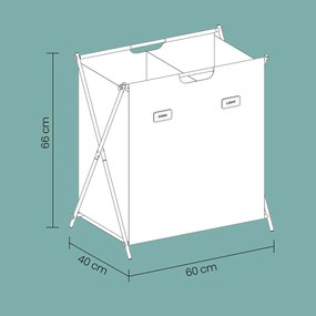 Cesto de roupa suja 115 litros e com 2 compartimentos 60 x 40 x 66 cm preto