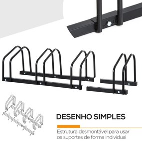 HOMCOM Estacionamento para 4 Bicicletas Suporte de Aço para Estacionar Bicicletas no Chão para Interior e Exterior 110x33x27 cm Preto