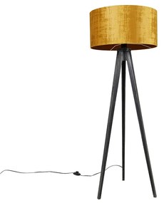 Candeeiro de pé tripé preto com cúpula dourada 50 cm - Tripod Classic