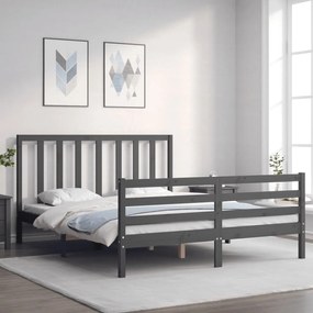 3193803 vidaXL Estrutura de cama com cabeceira 160x200 cm madeira maciça cinza