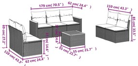 8 pcs conjunto sofás de jardim c/ almofadões vime PE cinzento