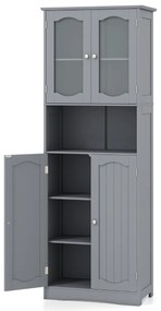 Armário alto 60 x 30 x 164 cm de armazenamento para casa de banho, despensa cozinha ou sala com portas de vidro fosco cinza