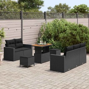 Conjunto de Sofá de Jardim de 8 Peças com Almofadas Rattan Preto Acáci