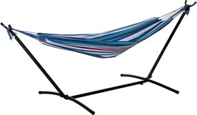 Outsunny Cama Rede com Suporte 310x117 cm com Bolsa de Transporte Altura Ajustável Capacidade 120 kg para Campismo Azul e Branco | Aosom Portugal