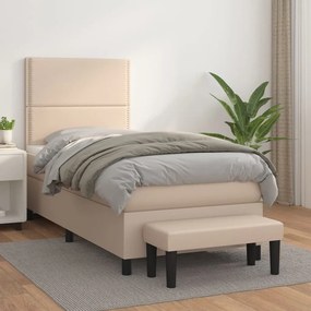 vidaXL Cama com molas/colchão 90x200 cm couro artificial cappuccino