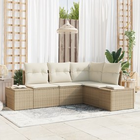 Conjunto de Sofá para Jardim 4 Peças com Almofadas Bege Rattan Poliést
