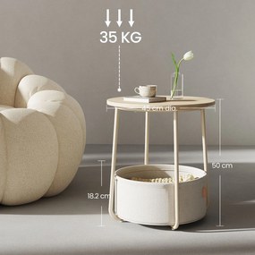 Mesa auxiliar redonda com cesto em tecido 45 x 50 cm bege