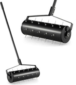 Rolo Aerador de relva com cabo amovível 130 cm Dentes para jardim Pátio Fácil de montar Preto