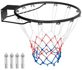 Cesto de basquetebol de 45 cm para montagem na parede com rede Preto