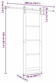 Porta Deslizante vidaXL com Conjunto de Ferragens Branca 78x232 cm Mad
