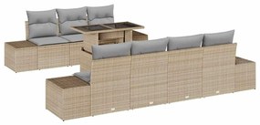 Conjunto de Sofá de Jardim 8 Peças com Almofadas Bege em Rattan Sintét