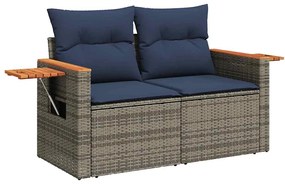 8 pcs conj. sofás jardim c/ almofadões vime PE/acácia castanho