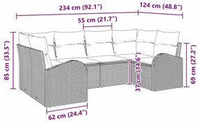 Conjunto de Sofá de Jardim 6 Peças com Almofadas Preto em Polipropilen