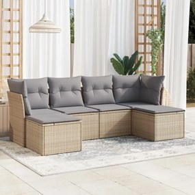 6 pcs conjunto de sofás p/ jardim com almofadões vime PE bege