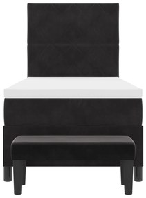 Cama Box Spring com Colchão e Banco Preto 90x190 cm Veludo