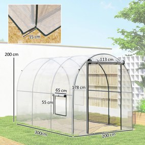 Estufa Tipo Túnel  3x2x2 m com Porta Enrolável 2 Janelas  Anti-UV para Cultivos Plantas Flores Transparente
