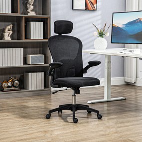 Cadeira de Escritório Basculante com Encosto Alto Apoio para a Cabeça Ajustável e Suporte Lombar 62x64x112-120 cm Preto