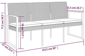 Banco de jardim de 3 lugares com almofadões vime PP castanho