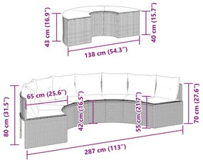 2 pcs conjunto de sofás de jardim semicircular vime PE bege