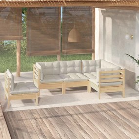 vidaXL 5 pcs conjunto lounge de jardim c/ almofadões cor creme pinho