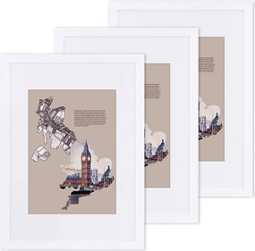 Conjunto de 3 molduras com passe-partout brancas