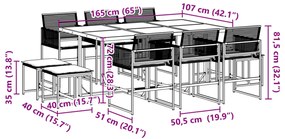 11 pcs conjunto de jantar p/ jardim c/ almofadões vime PE preto